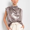 Clothing TART Collections | Tierney Lame Top Gunmetal